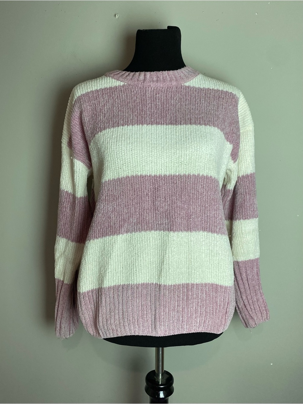SO Pink and White Wide-Stripe Crewneck Sweater